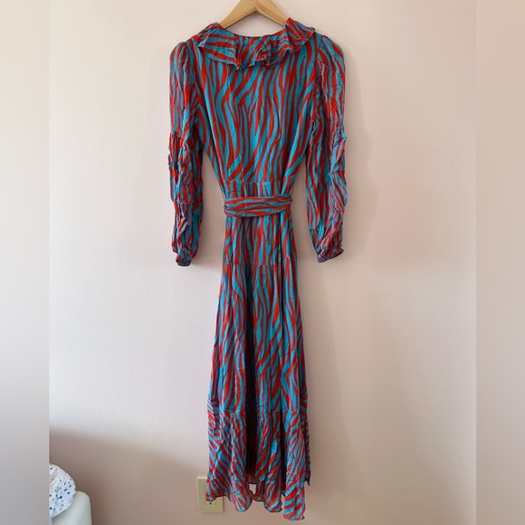 🌟SUPER SALE🌟 Diane Von Furstenberg JAXSON RUFFLED PRINTED CREPE DE CHINE DRESS - Picture 7 of 10
